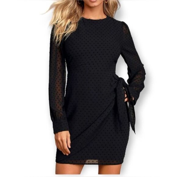 Speechless 5 Fully Lined Long Sleeve Swiss Dot Party Dress - Picture 1 of 13